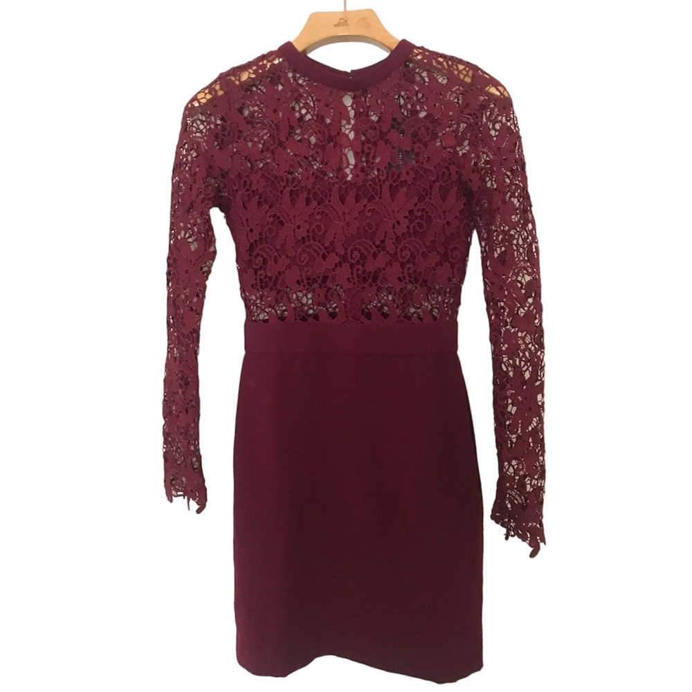 Romeo & Juliet Lace Floral See-Through Long Sleeve Red Bodycon Mini Dress NWT S